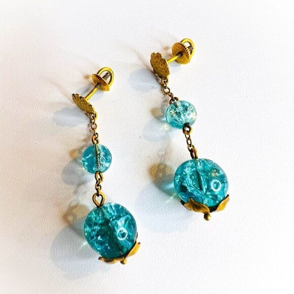 ANTIQUE- 10k Gold Art Nouveau Earrings Victorian Screwback Earrings ca.1894-5.3g - Picture 14 of 15